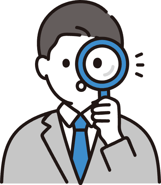 虫眼鏡で覗き込んで調べているビジネスパーソンのイラスト
