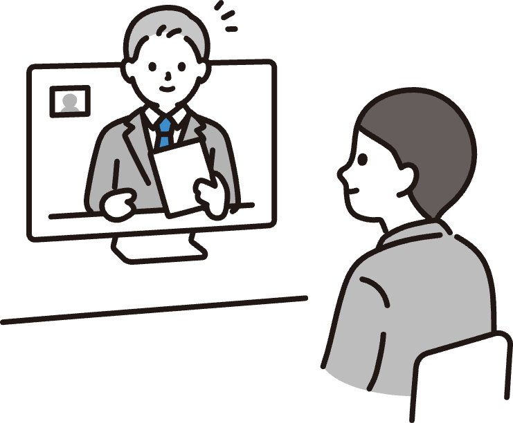 モニター越しに担当者と話しているオンライン面談のイラスト