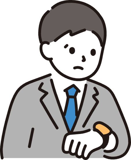腕時計を見て困った表情をしている男性のイラスト
