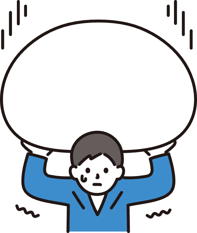大きな空の吹き出しを頭上に抱えて困っている男性のイラスト